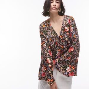 Topshop Multicolor Floral V-Neck Blouse